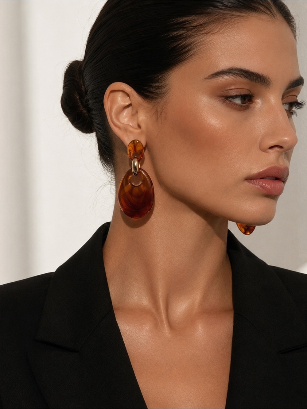 Anthropologie Tortoiseshell Brown Cognac Statement Drop Dangle Earrings NWOT